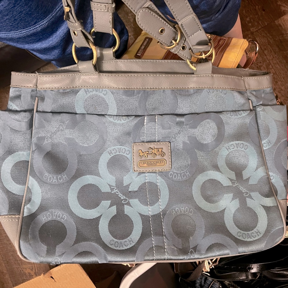 Coach Gray and Blue Signature Shoulder Bag